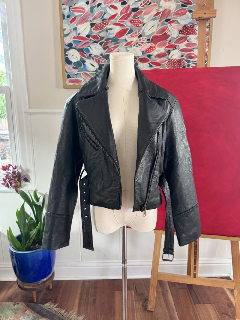 NWOT Ultra-soft Black Leather MOTO Style Jacket + Removable Sherpa Collar